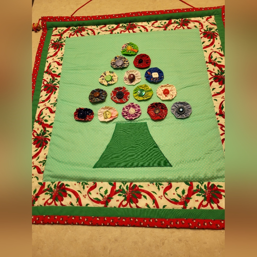 Vintage Christmas hanging Quilt of a tree with ornaments beautiful handmade